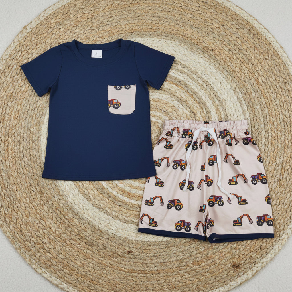 navy constructions boy shorts set kids clothing