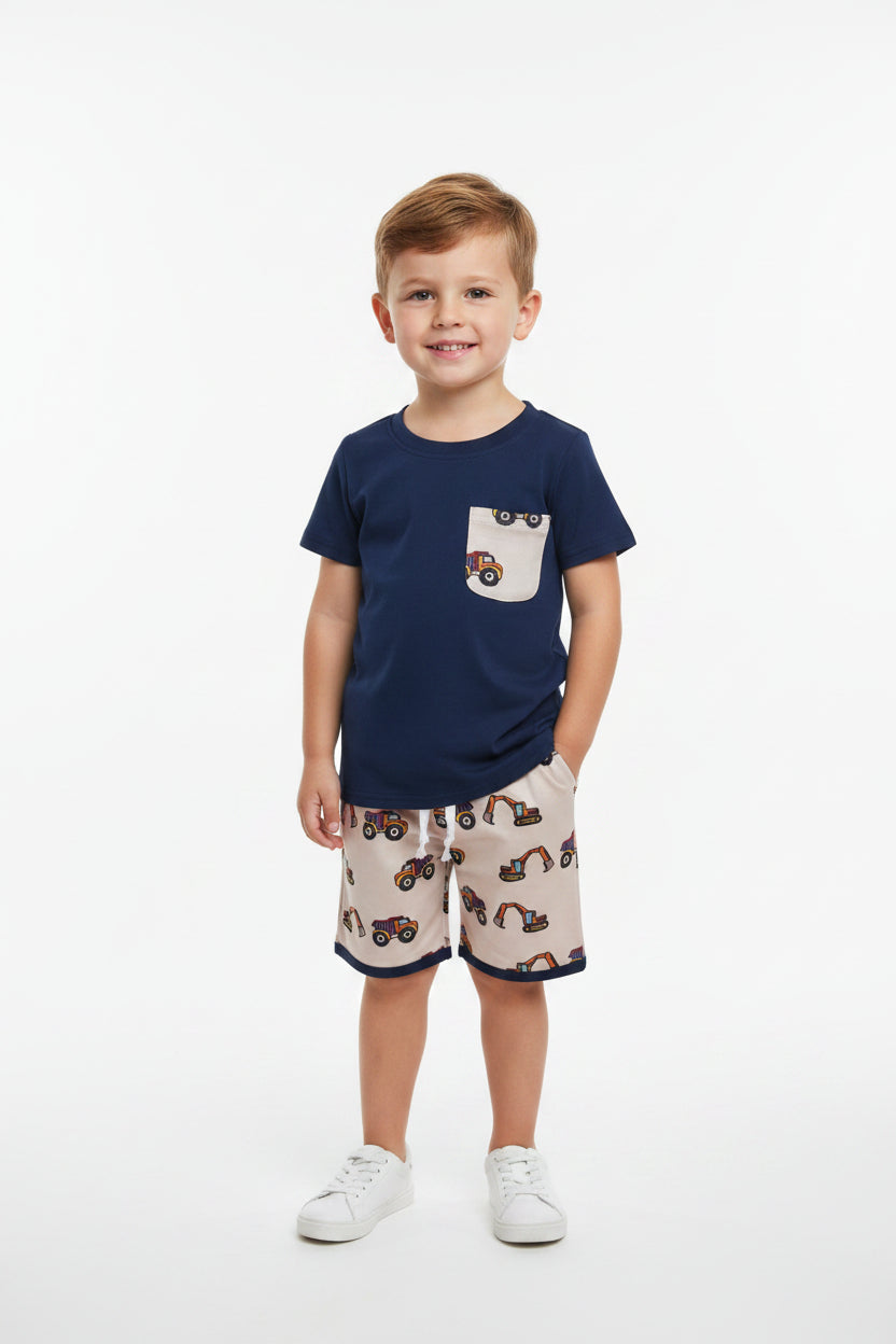navy constructions boy shorts set kids clothing