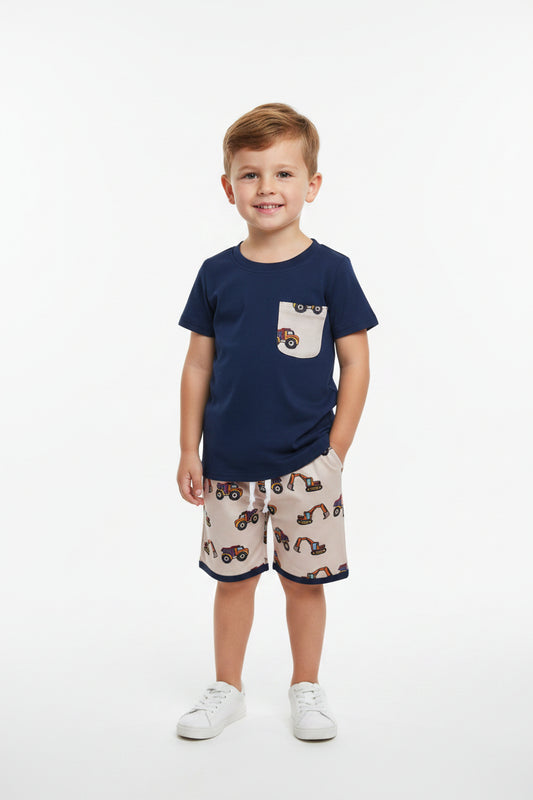 navy constructions boy shorts set kids clothing