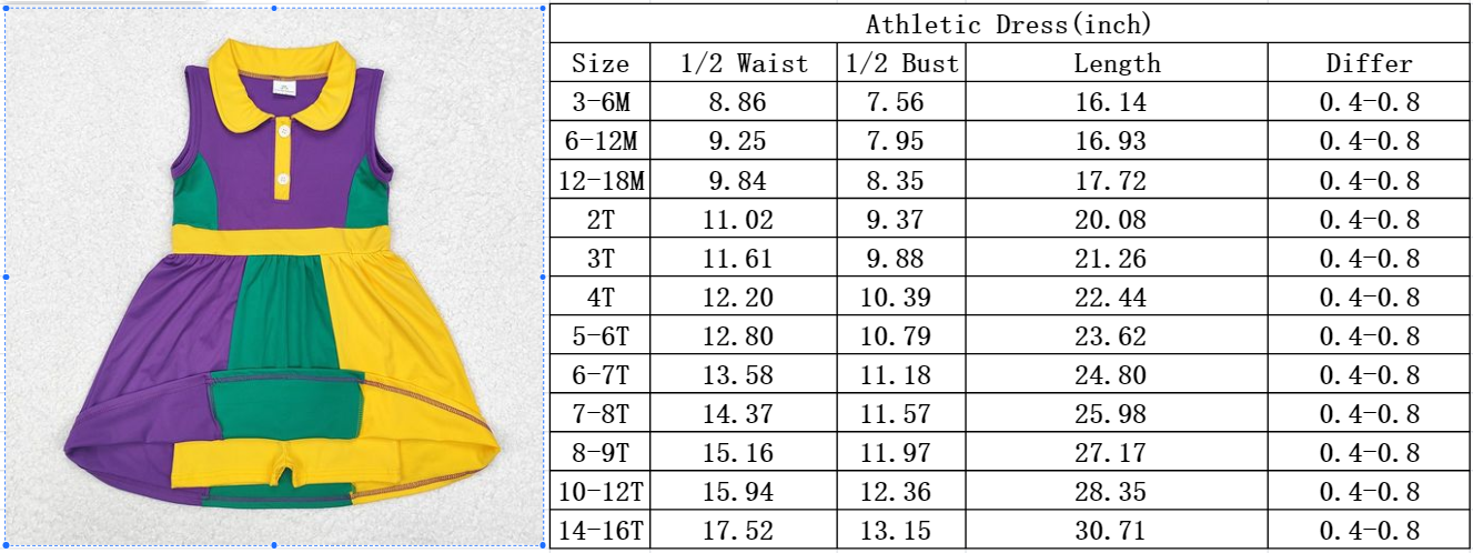 Mardi gras green purple yellow athletic dress