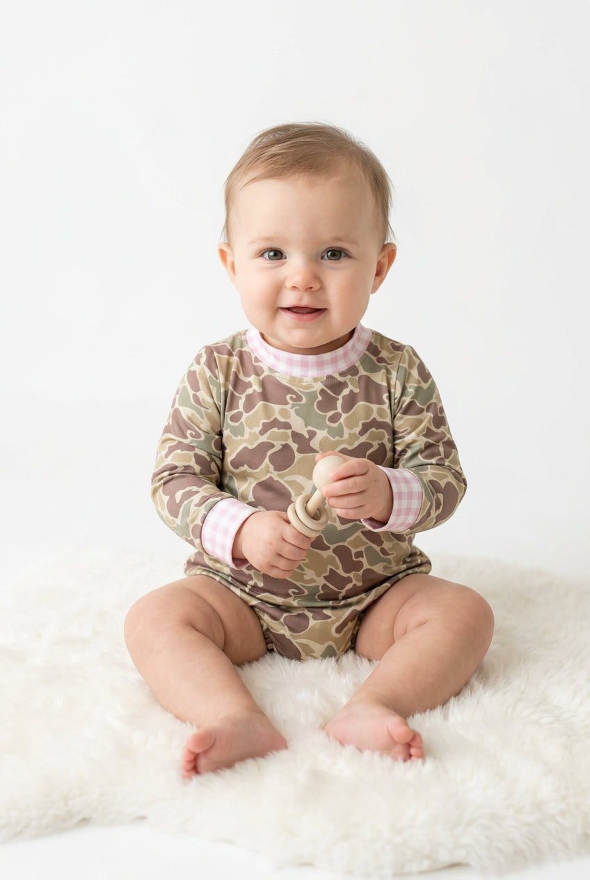 LR3280 long sleeve camo mock neck romper baby clothes