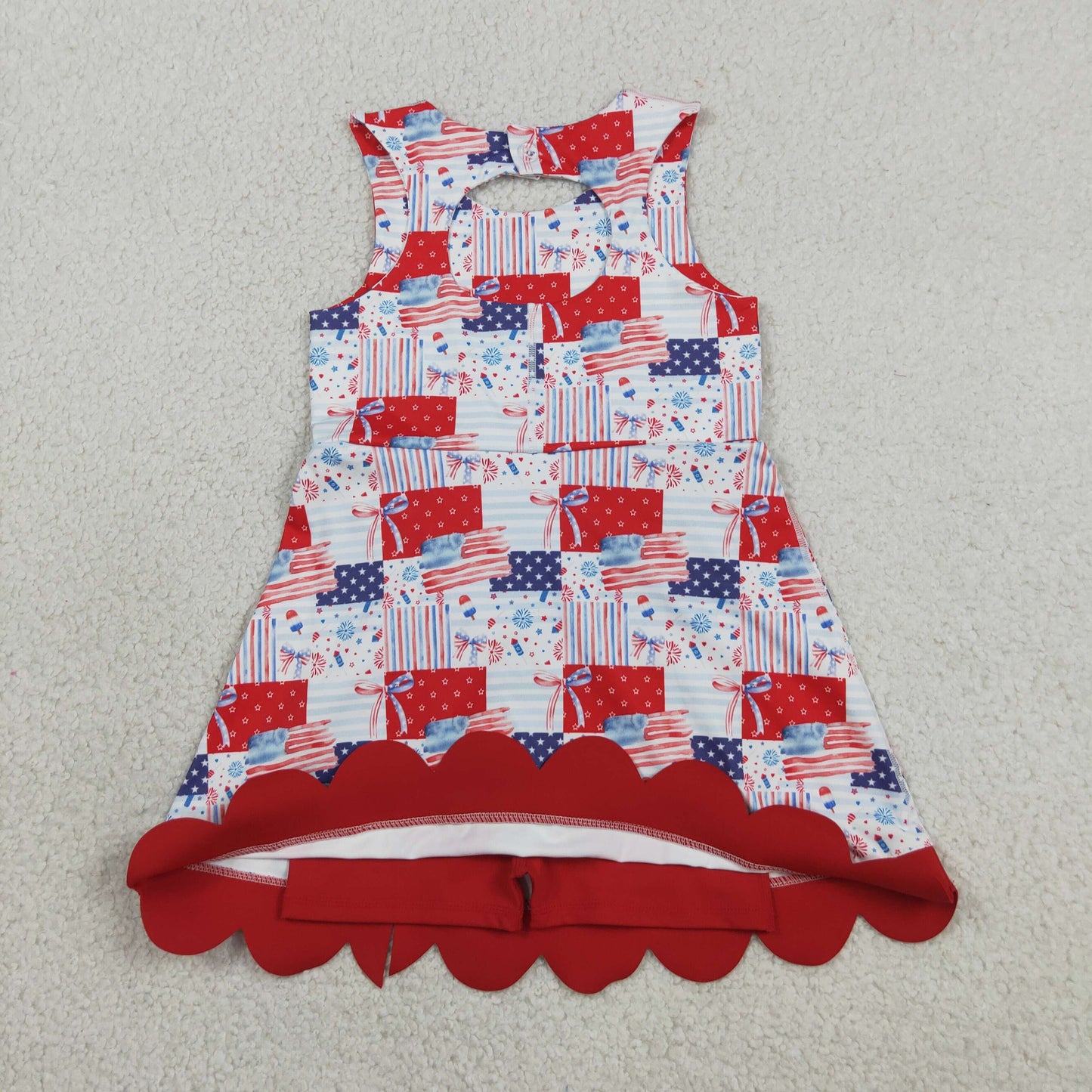 patriotic flag patchwork bow athletic scallop dress