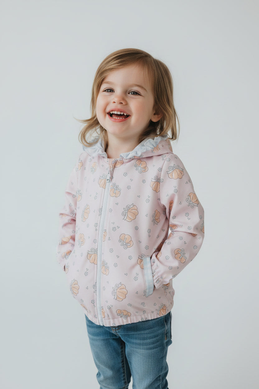 bow pumpkin full zipper hoodie with pocket