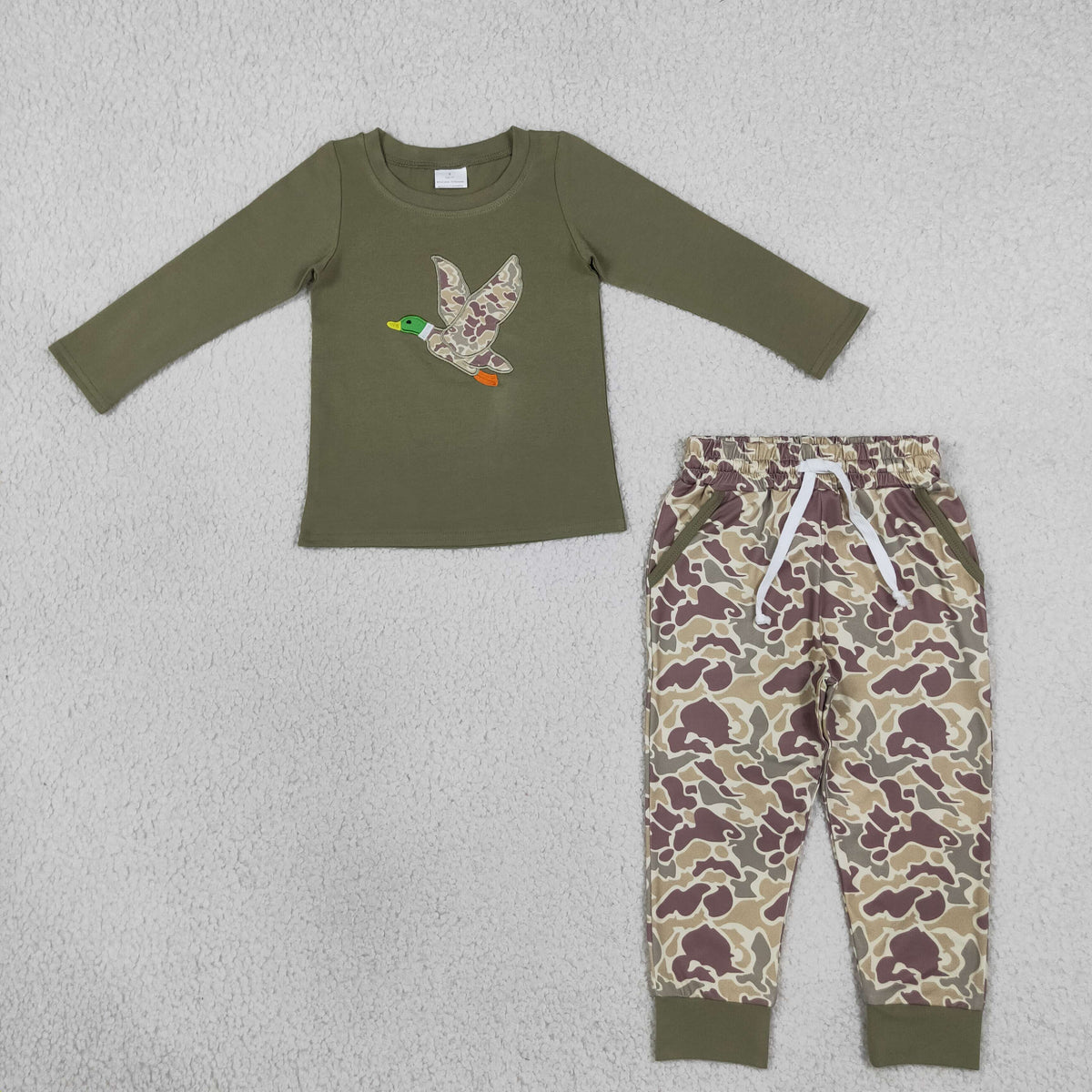 long sleeve camo mallard embroidery joggers boy outfit