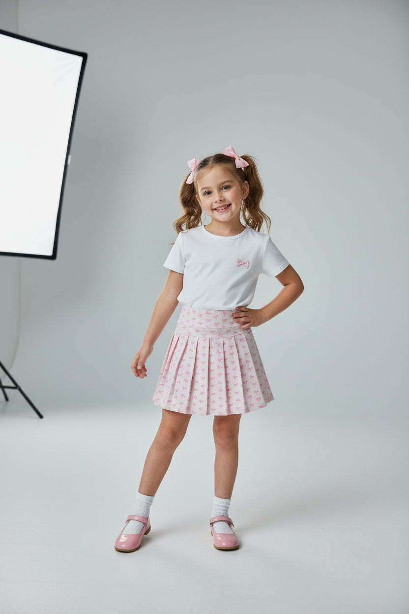 yoga pink bow pleated skirt