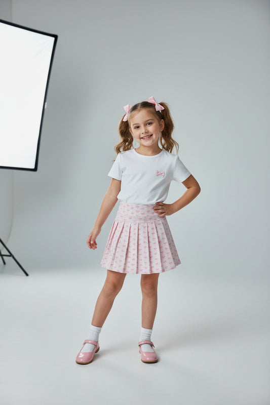 yoga pink bow pleated skirt