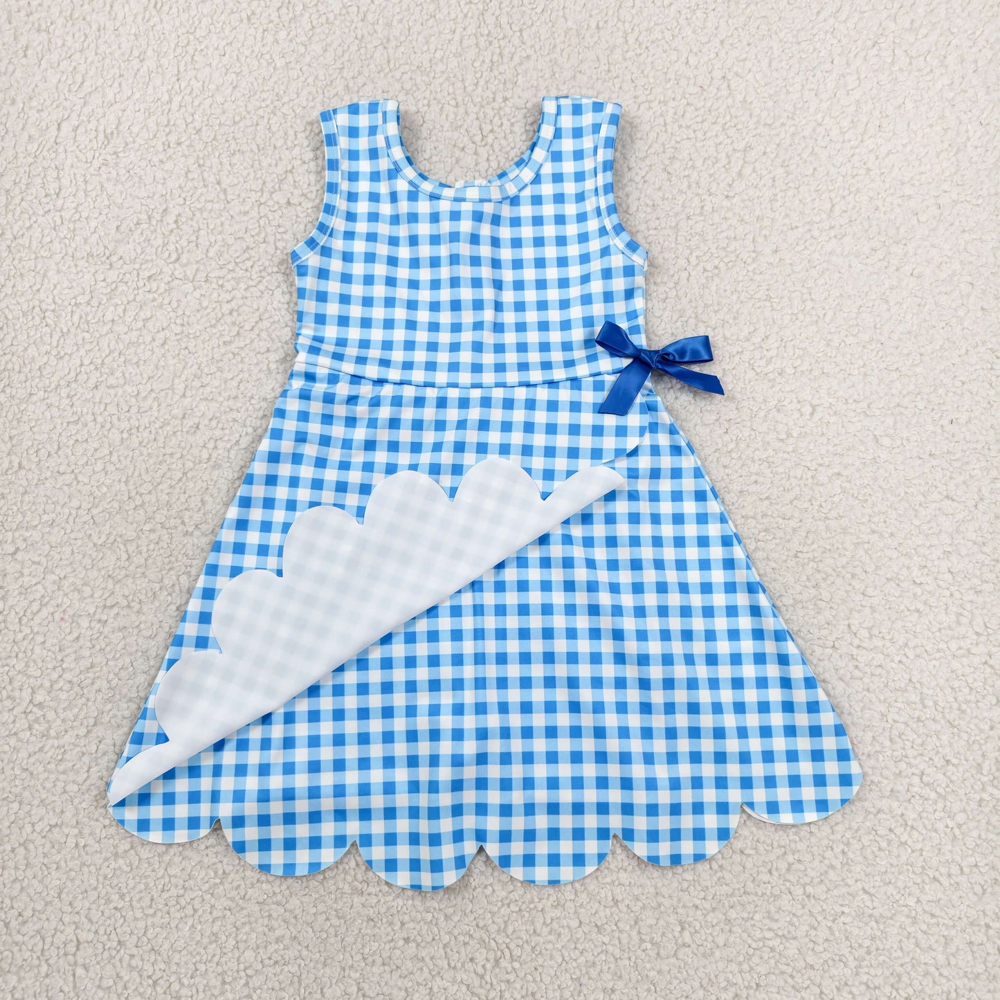 blue gingham scallop athletic dress