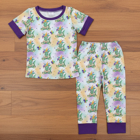 mardi gras dinosaur print pajama set boys sleepwear