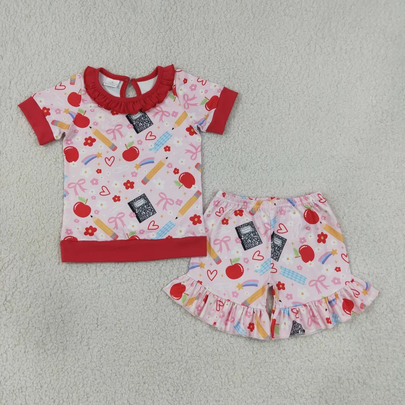 pencil apple shorts set girl back to school outfits