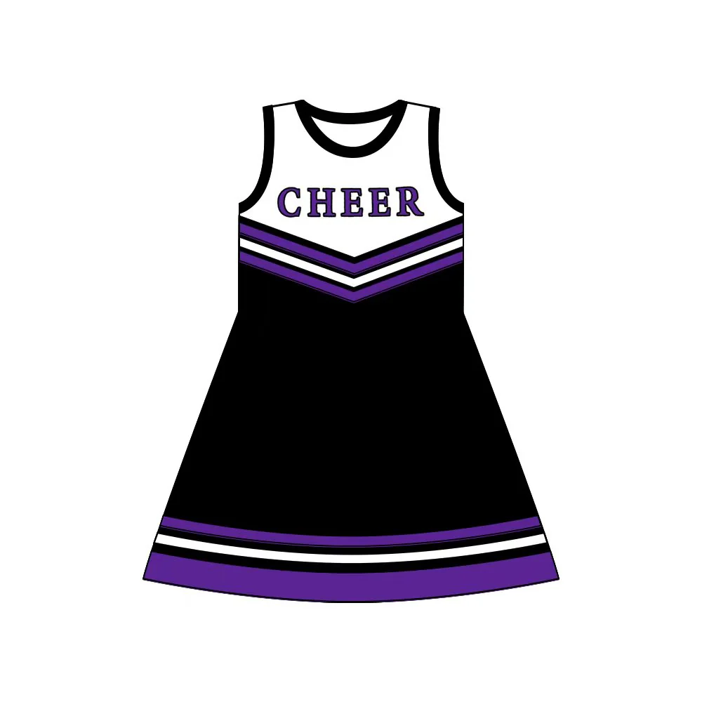 Custom Baby Girls Purple Black Cheer Team Knee Length Dresses D 8.13