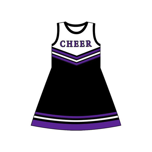 Custom Baby Girls Purple Black Cheer Team Knee Length Dresses D 8.13