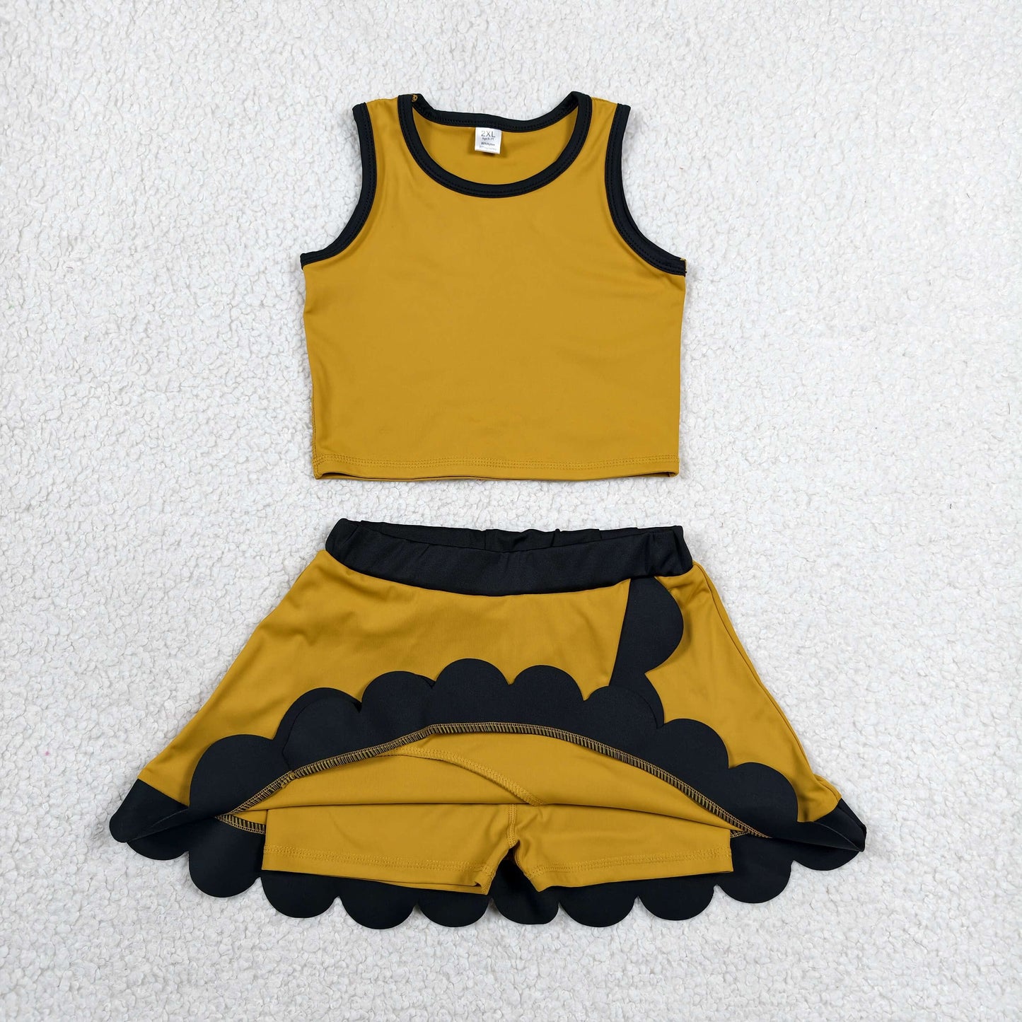 solid gold black scallop athletic skort outfit girls clothes