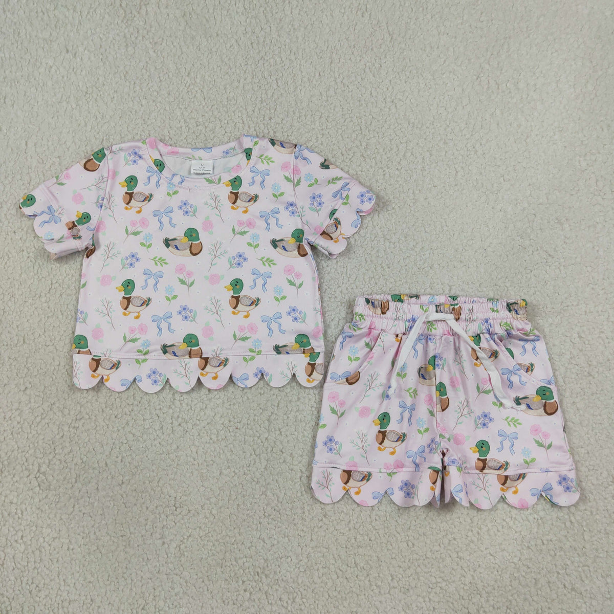 bow duck print scallop shorts set girl clothing