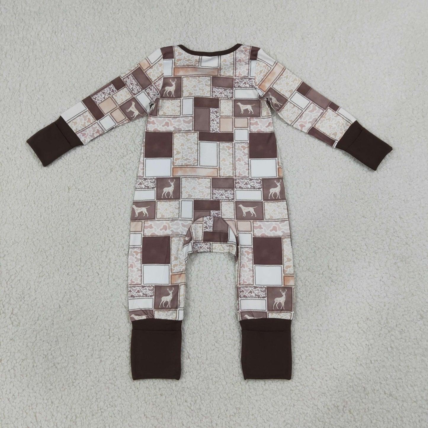 LR3118 long sleeve deer dog camo patchwork zipper sleeper baby clothing