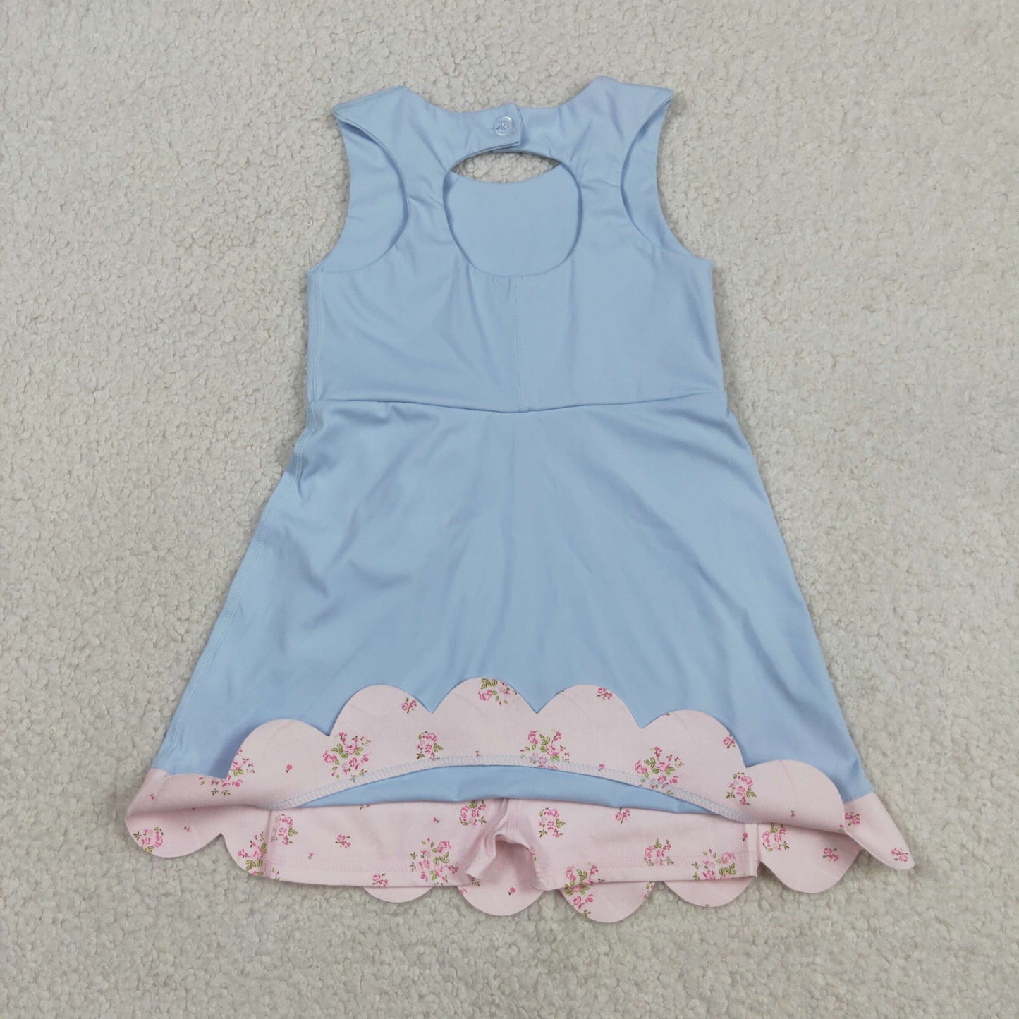 blue sleeveless athletic scallop dress