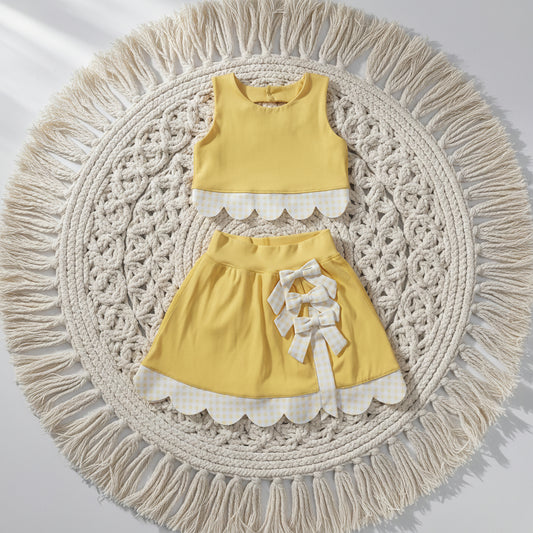 yellow bows scallop athletic skort outfit girls clothes