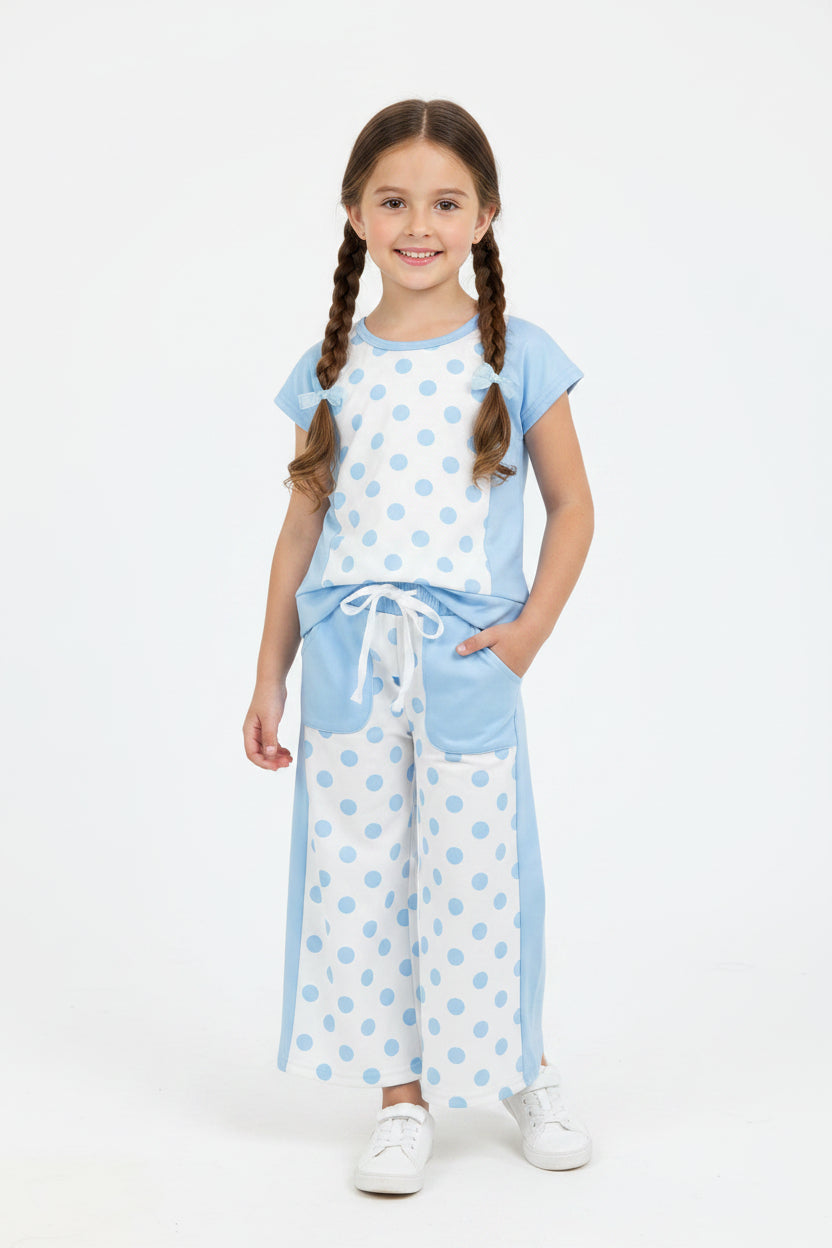blue polka dots pants set girls clothing