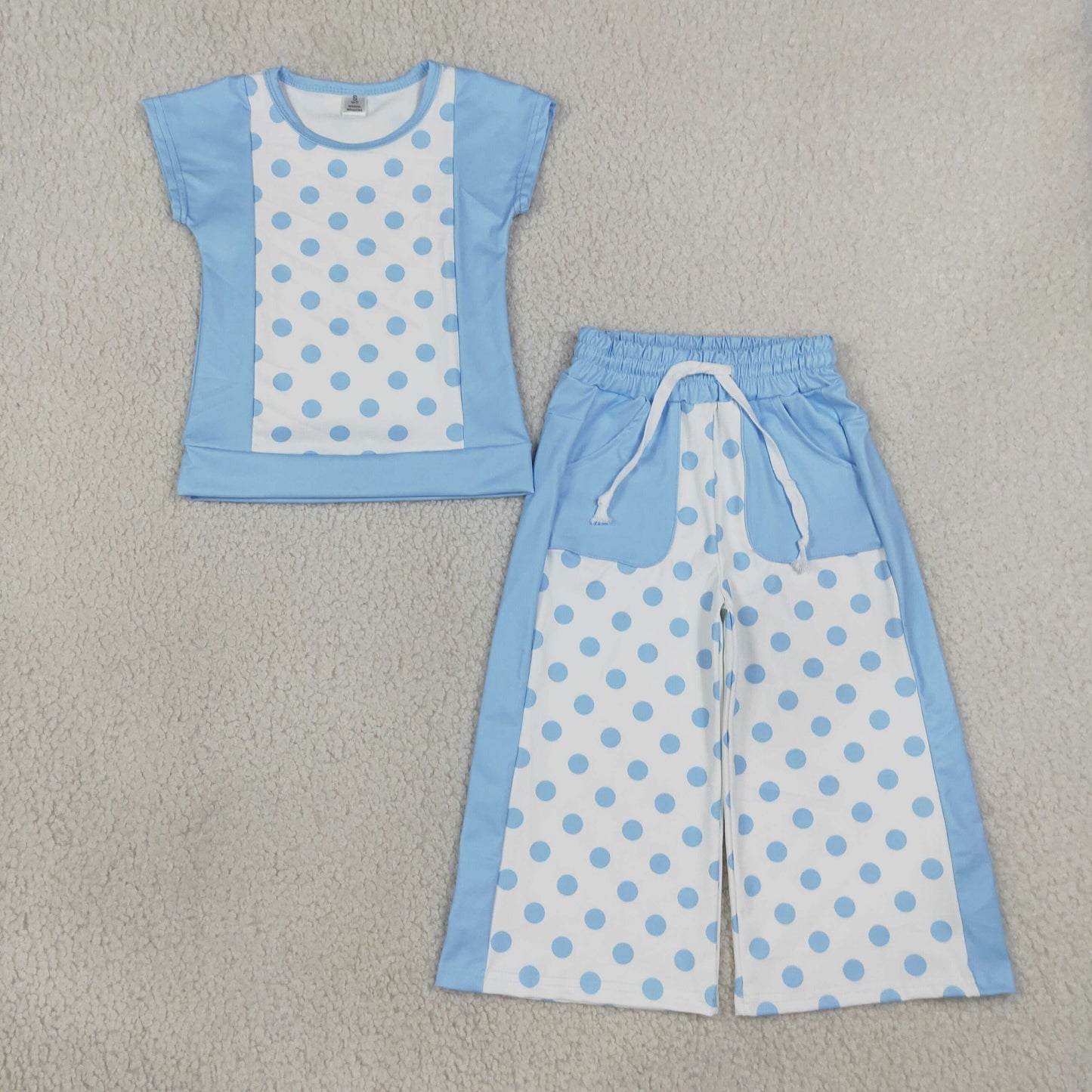 blue polka dots pants set girls clothing