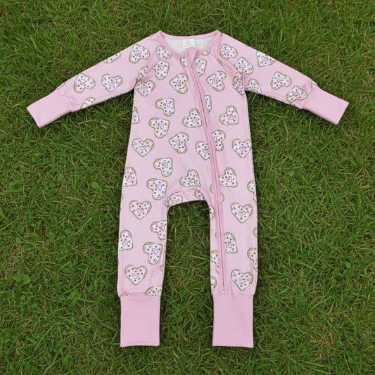 pink egg heart valentine girl zipper sleeper pajama