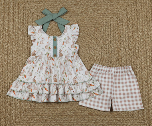 ruffle carrot and rabbit backless shorts set