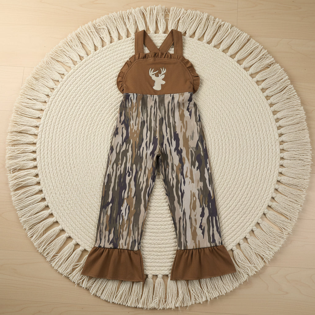 deer embroidery camo strap jumspuit