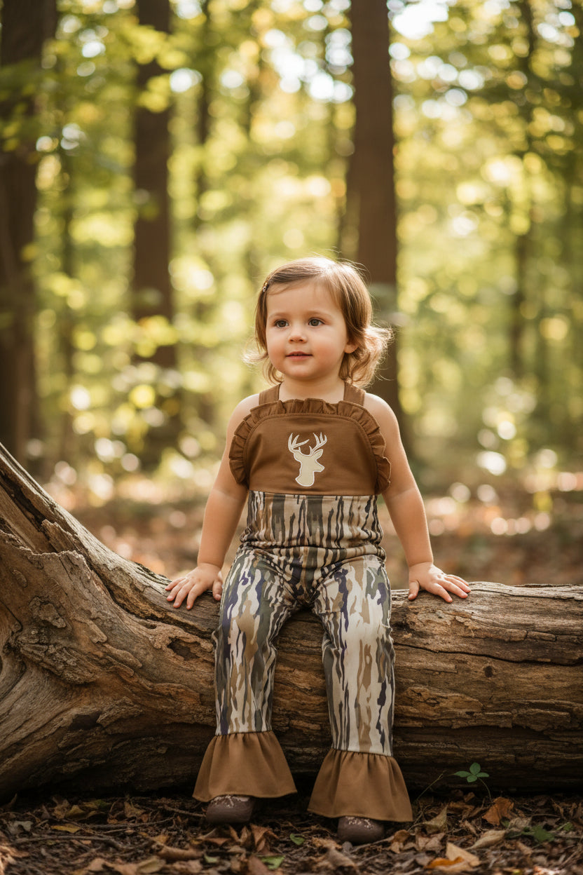 deer embroidery camo strap jumspuit