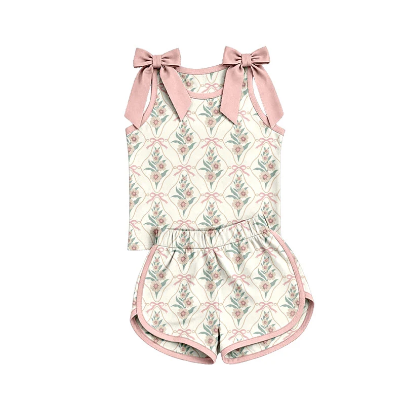 Custom order MOQ 3 flower pink bow shorts set