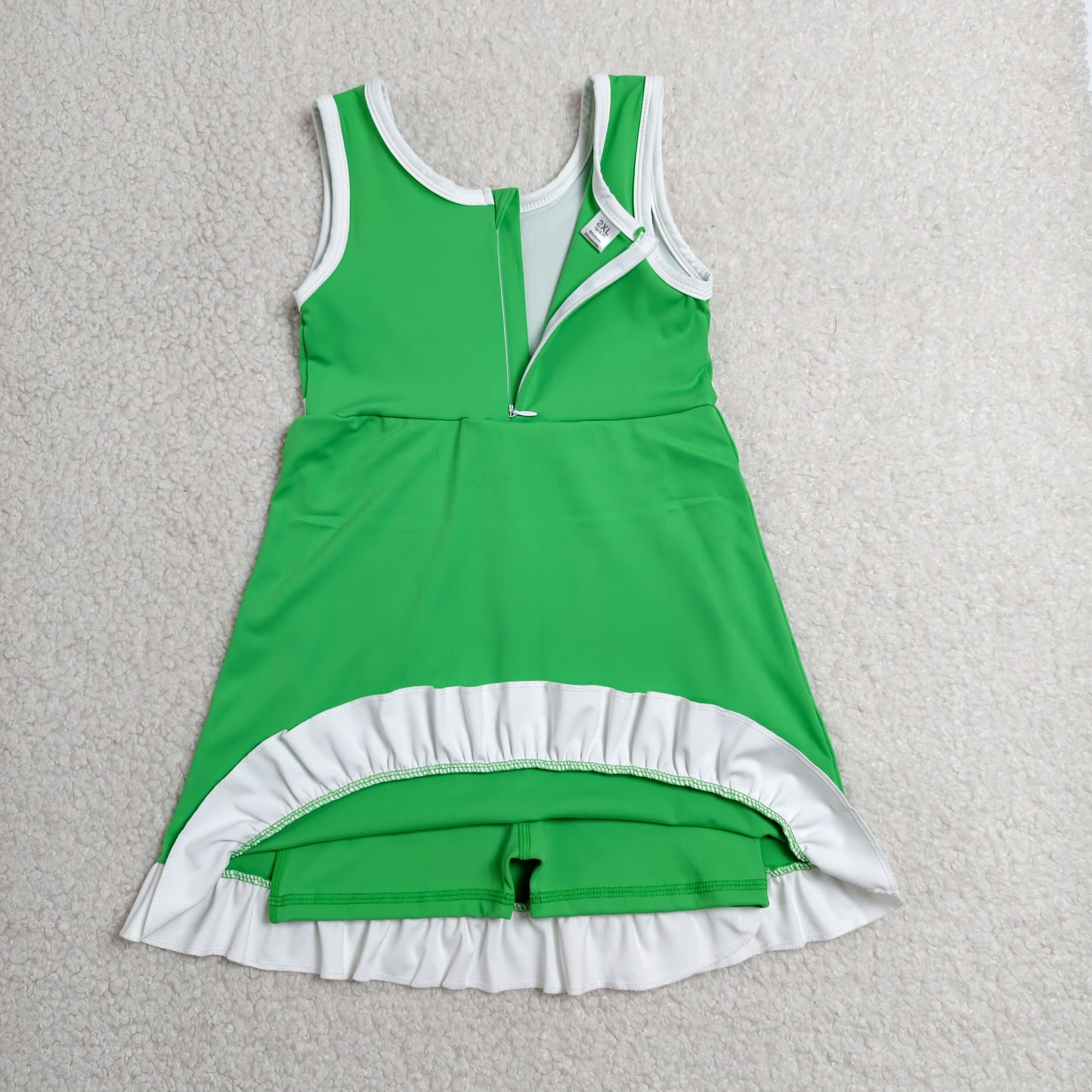 solid green and white ruffle athletic dress