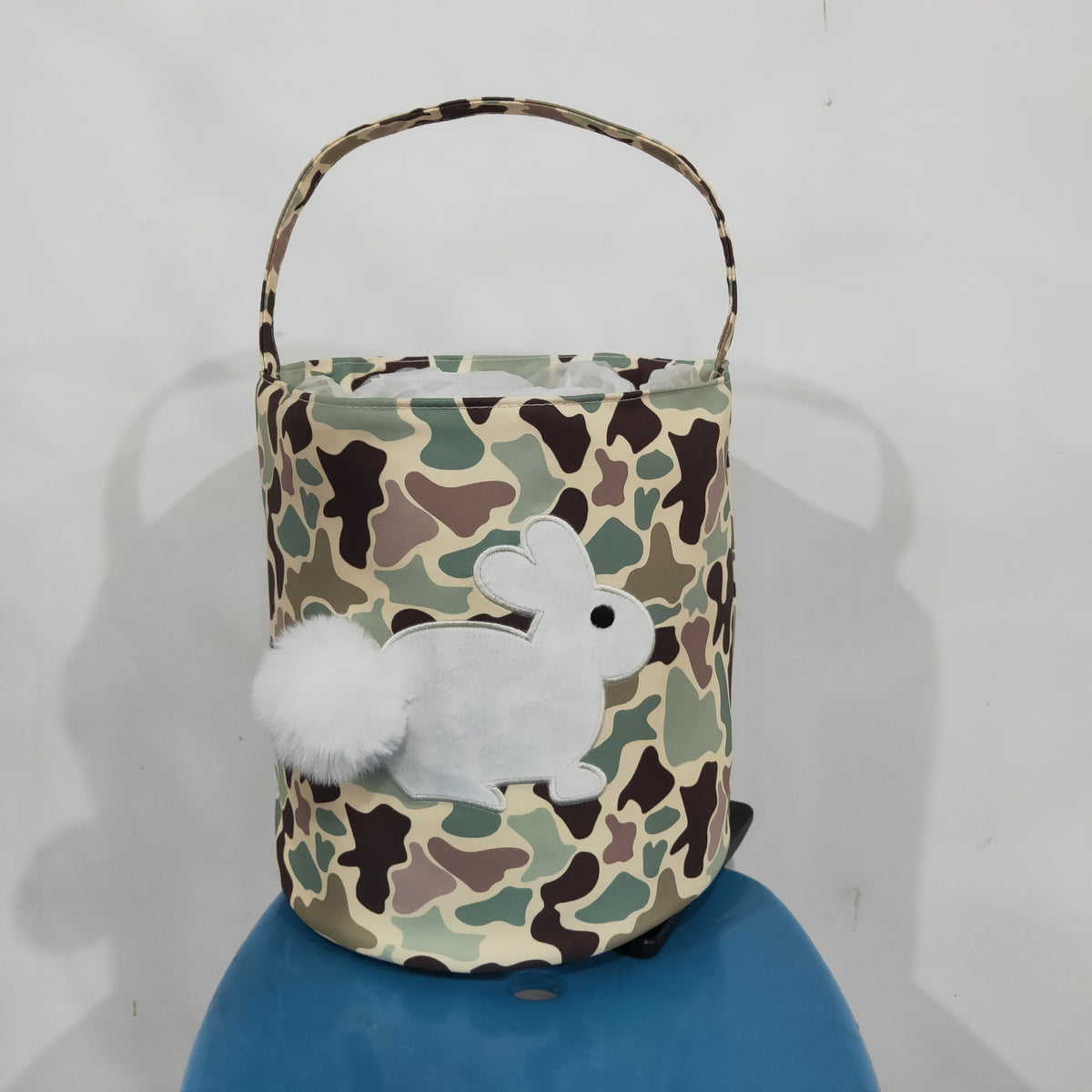 camo with bunny pattern easter baseket bag