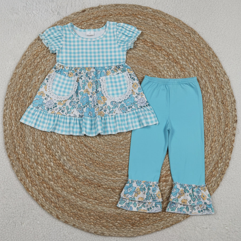 baby girl spring short sleeve ruffle pants set floral outfit