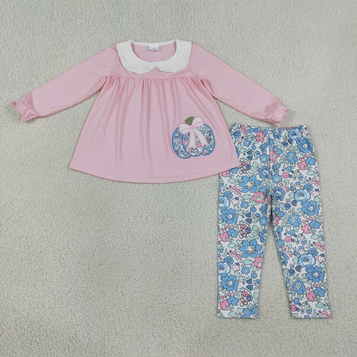 floral pumpkin embroidery leggings girl outfit