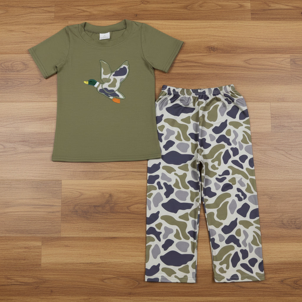 mallard embroidery short sleeve pants set boy clothes set