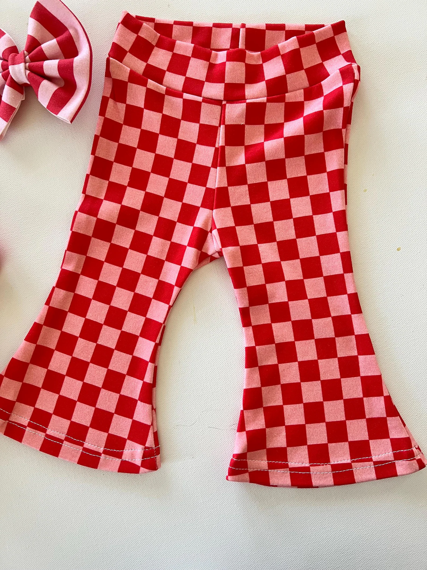 Custom order Retro Pink & Red Checkered Flare Pants