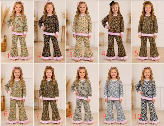 MOQ 5 one items TAT 6-8weeks 95%cotton 5%spandex custom camo pants set