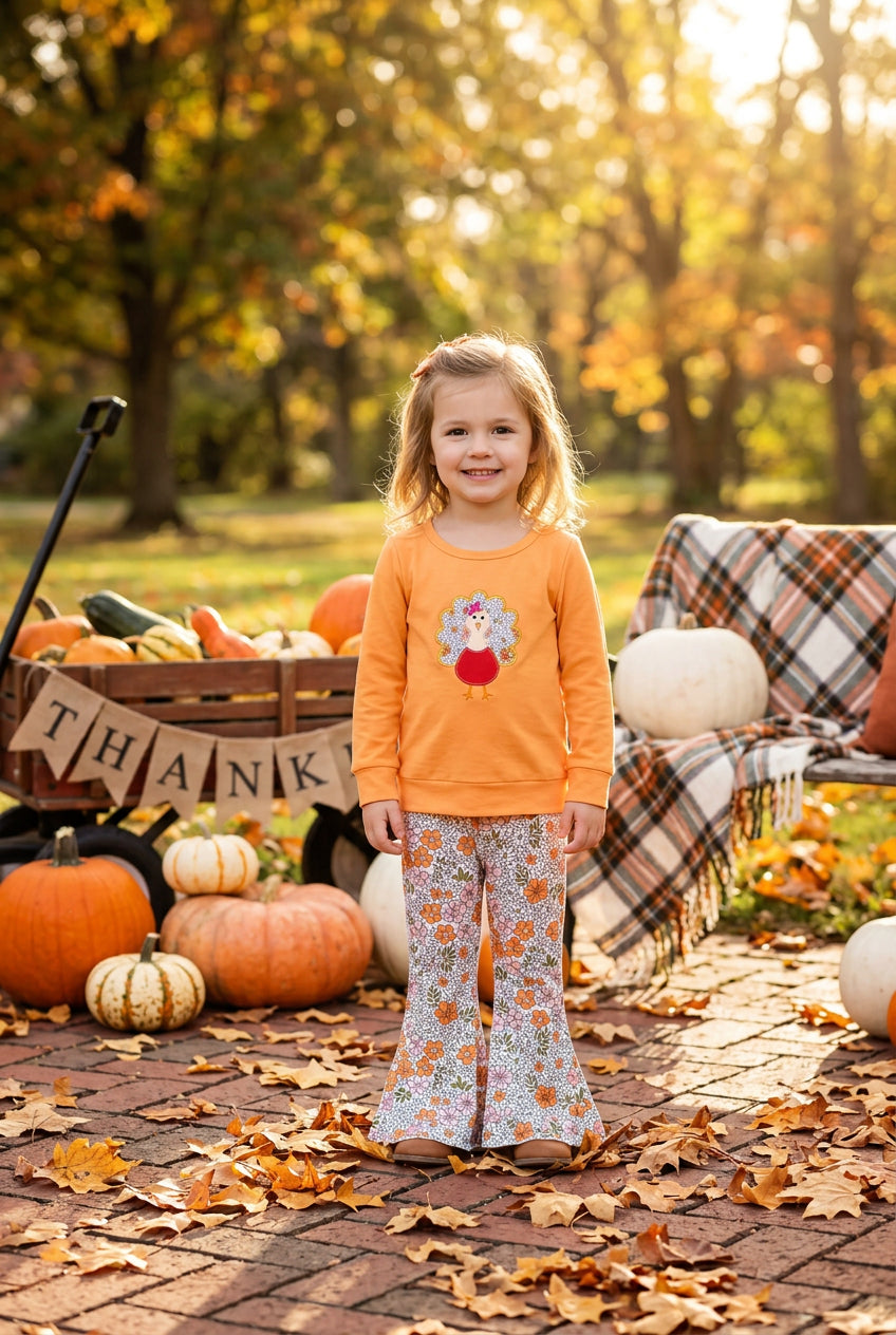 turkey embroidery shirt floral belle pants set girls outfit