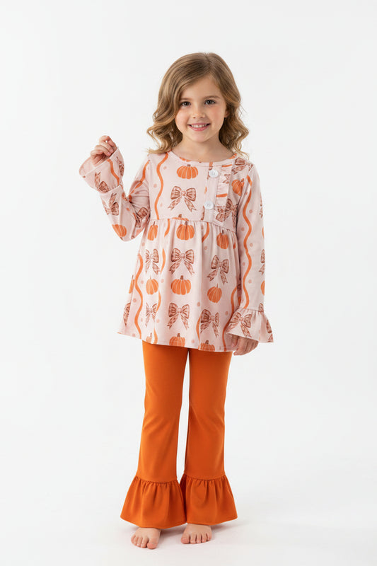 orange pumpkin and coquette pants set