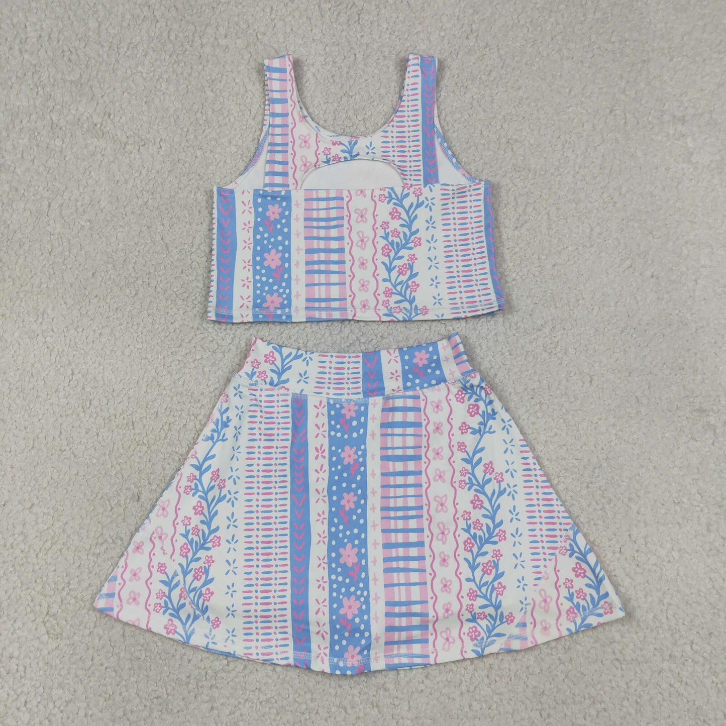 vertical stripe floral athletic skort outfit girls clothes