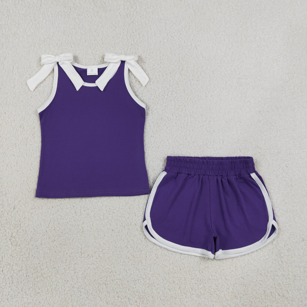 purple white bow shorts set summer girl clothing