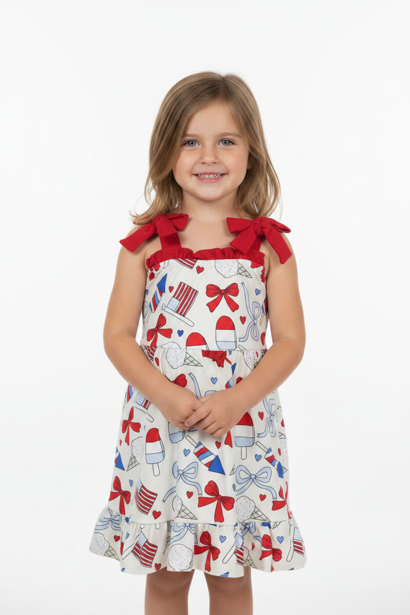 happy 4th of july  red white blue flag popsicle coquette strap dress