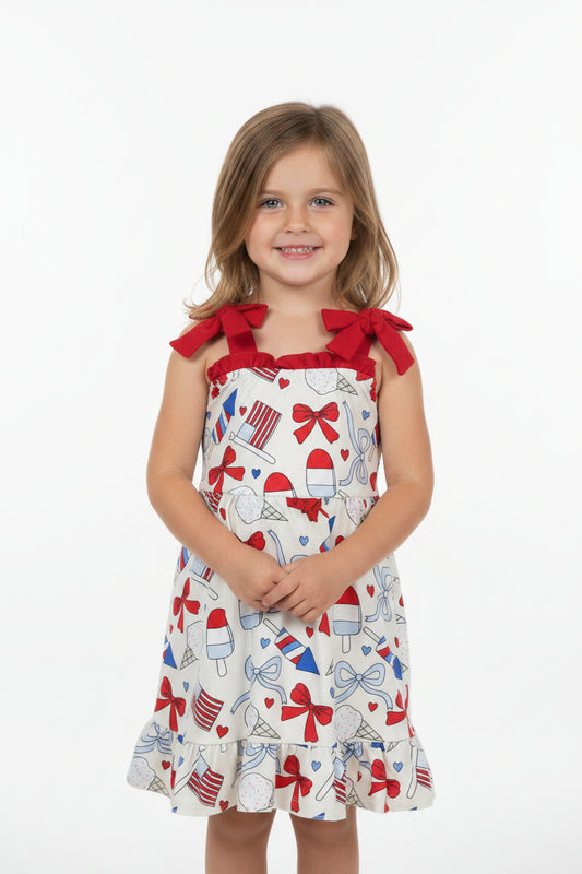 happy 4th of july  red white blue flag popsicle coquette strap dress