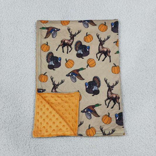 turkey duck deer pumpkins print baby blanket for fall