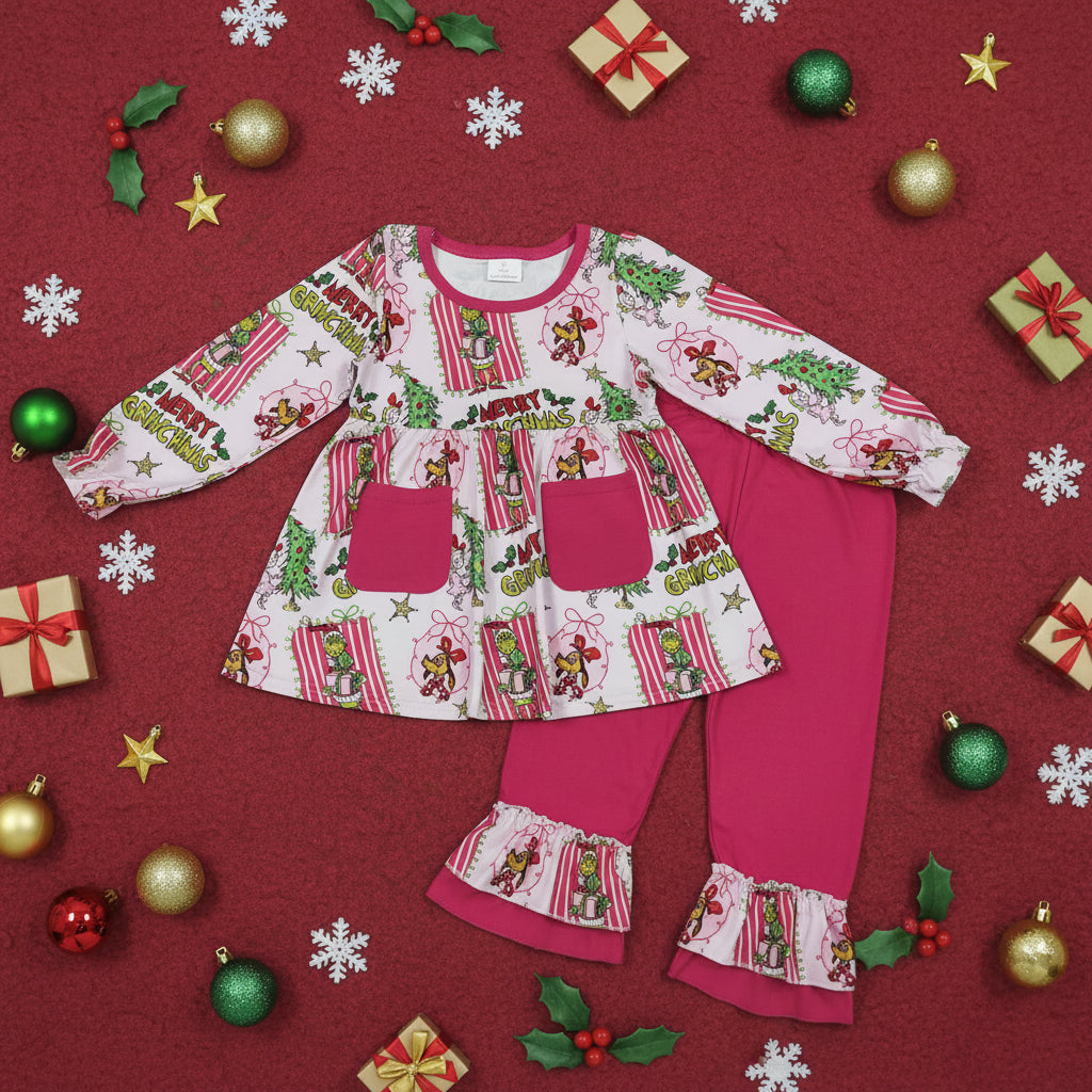 GLP3457 merry grinchmas tunic ruffle pants set
