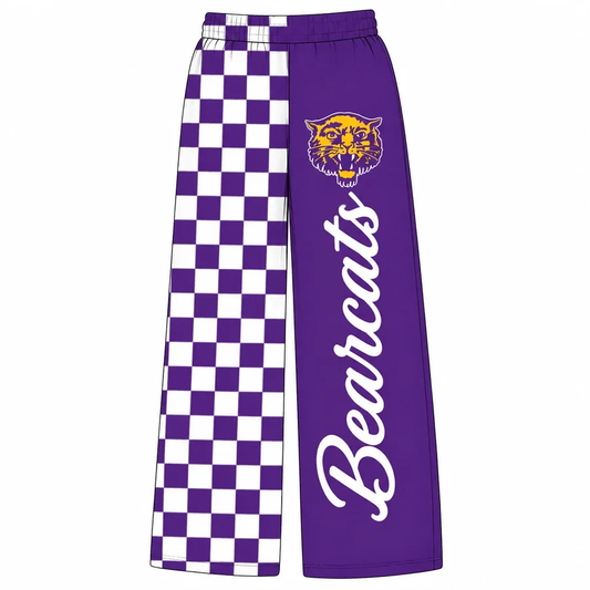 MOQ 5 TAT 6-8 weeks 95%cotton 5%spandex checkered kids girls team pants