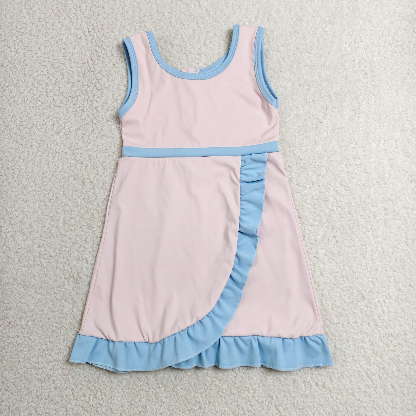 solid pink and blue ruffle athletic dress