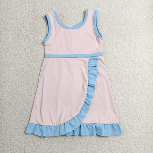 solid pink and blue ruffle athletic dress