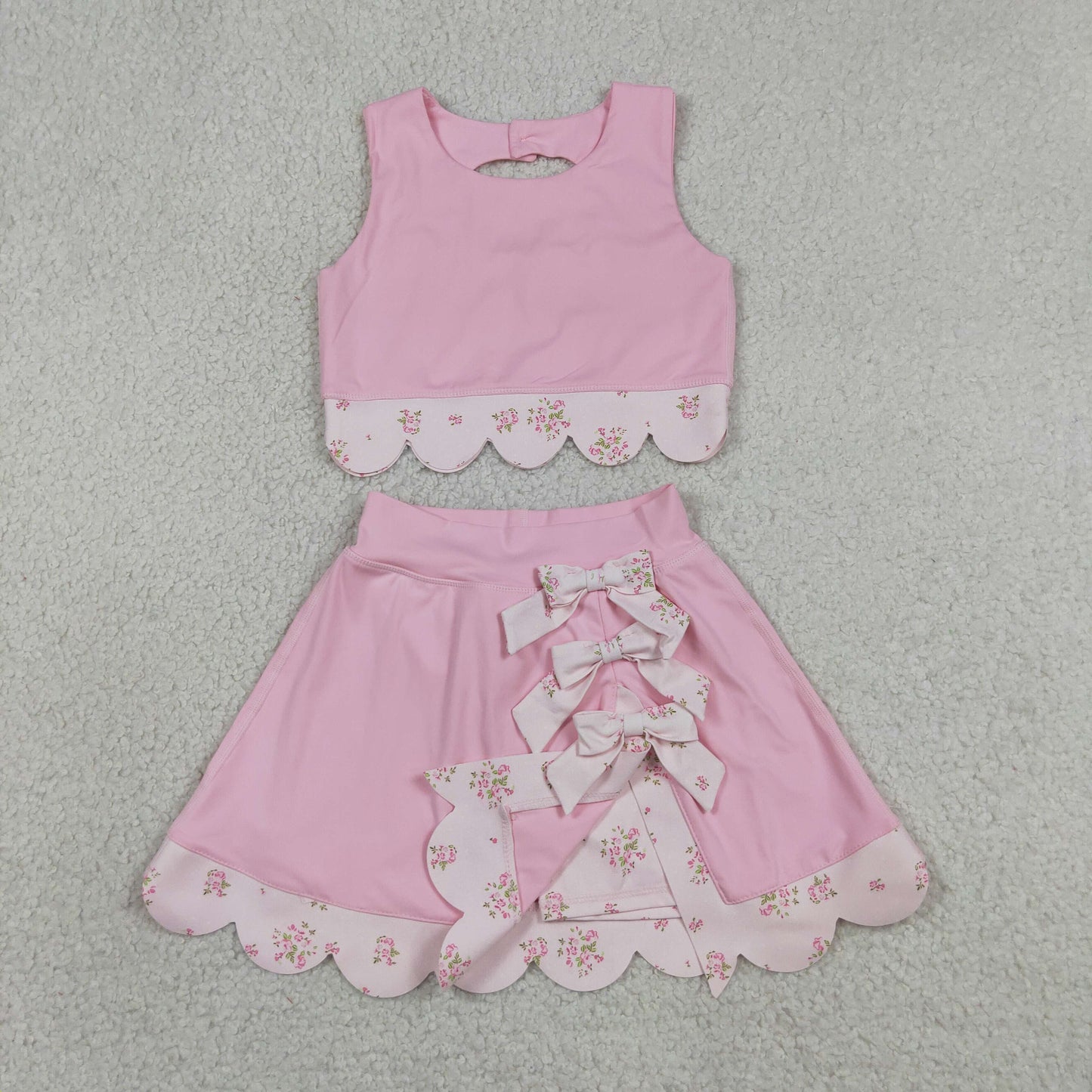 pink bows scallop athletic skort outfit girls clothes