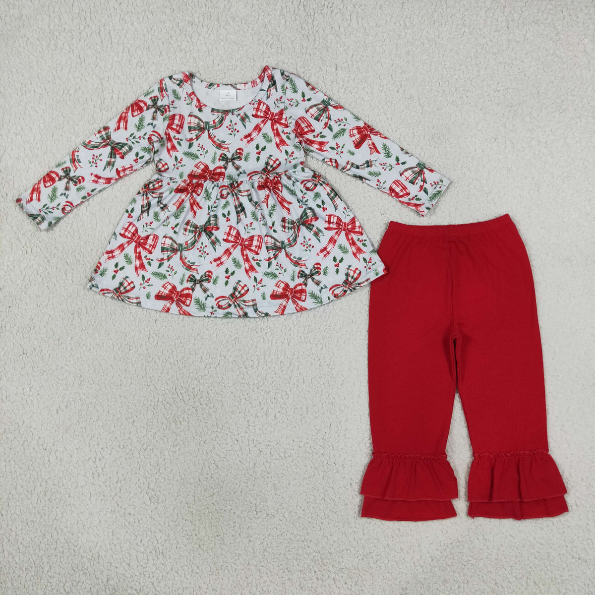 plaid coquette bow red ruffle pants set christmas girl outfit