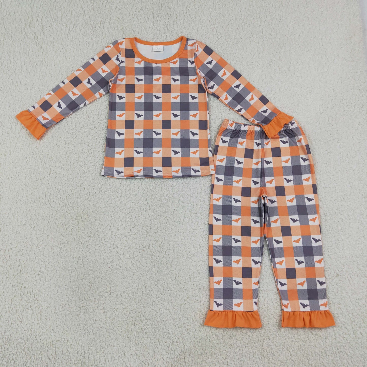 checkered with bat two pieces girls pajamas