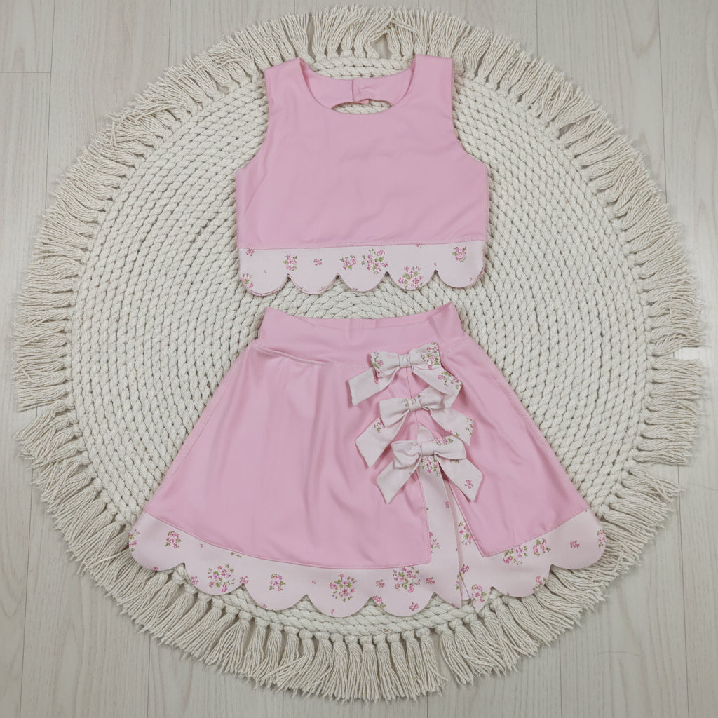 pink bows scallop athletic skort outfit girls clothes