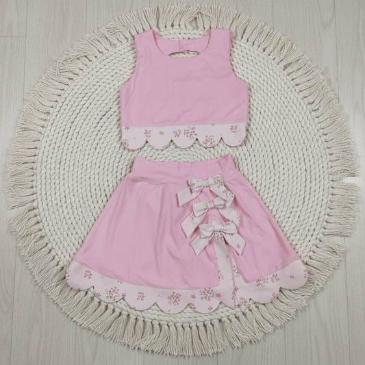 pink bows scallop athletic skort outfit girls clothes